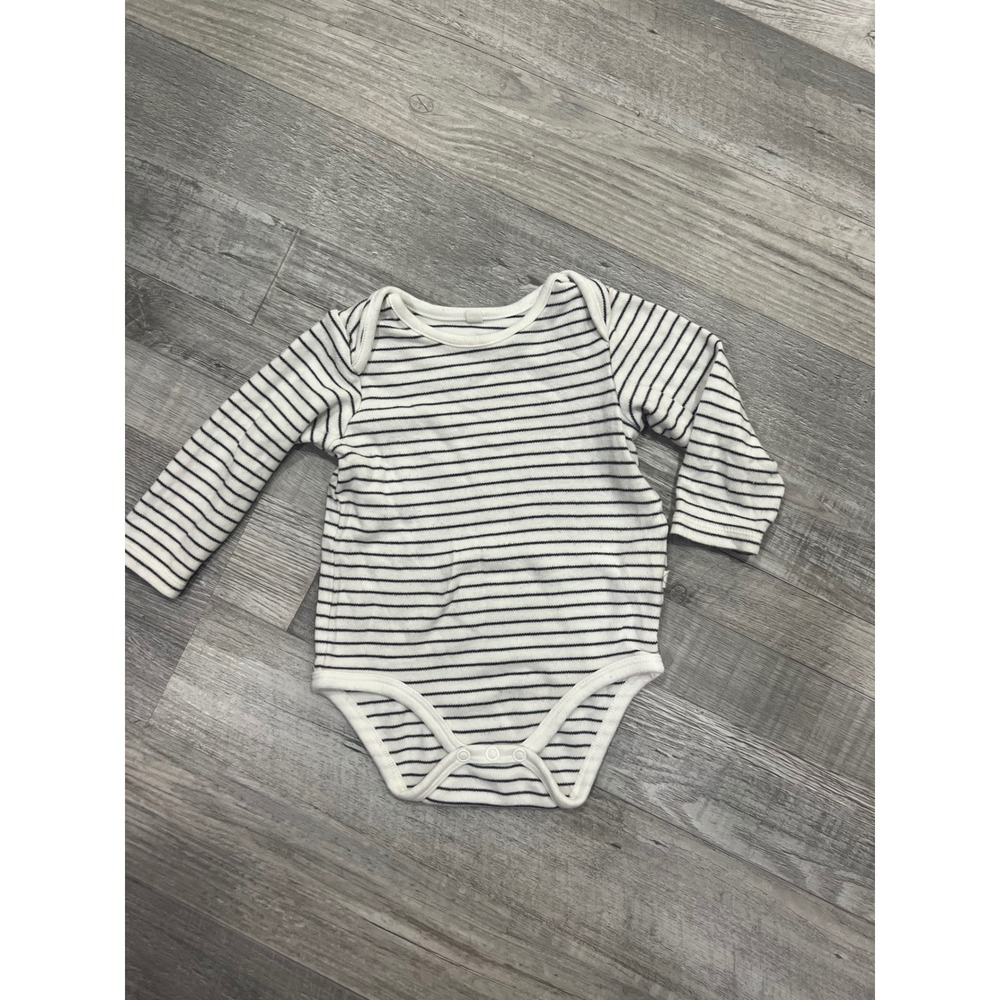 Mori Kids White Navy Blue  Bamboo Organic Cotton Long Sleeve Bodysuit 6-9M